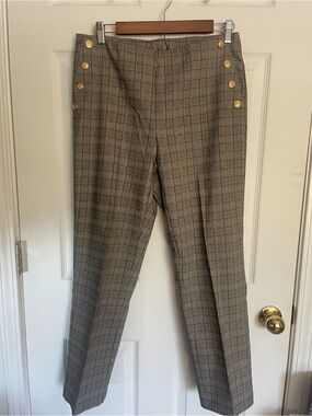 Zac & Rachel Plaid Straight-Leg Pants with Gold Buttons